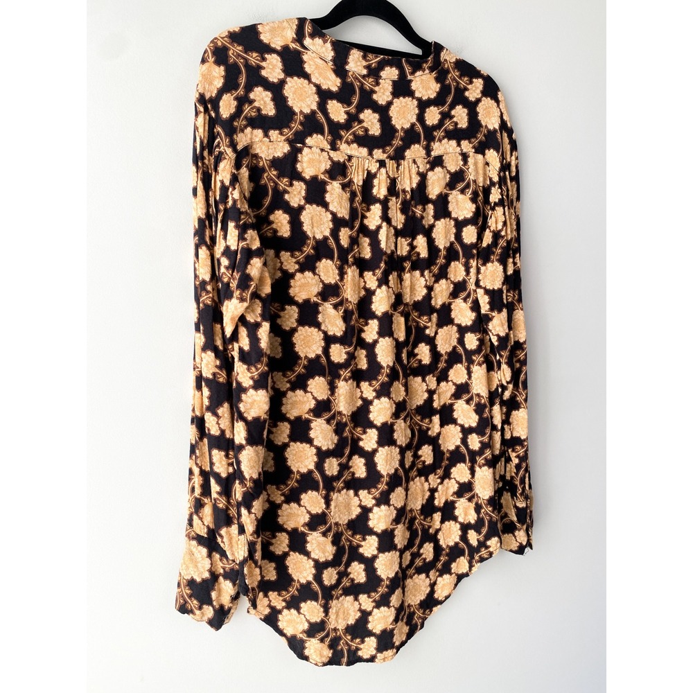 Free People Mia Floral Tunic Top S Peasant Black Brown Boho Festival Oversized - Picture 10 of 13